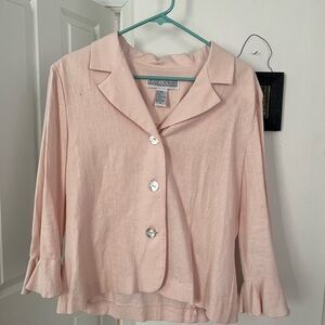 Light pink / peach ruffle sleeve linen blazer / blouse